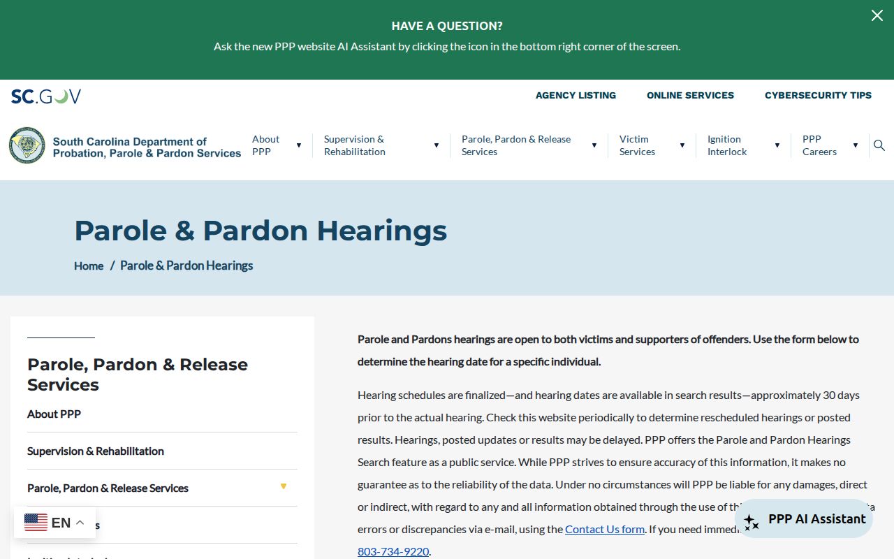Williamsburg County parole hearing and decision search