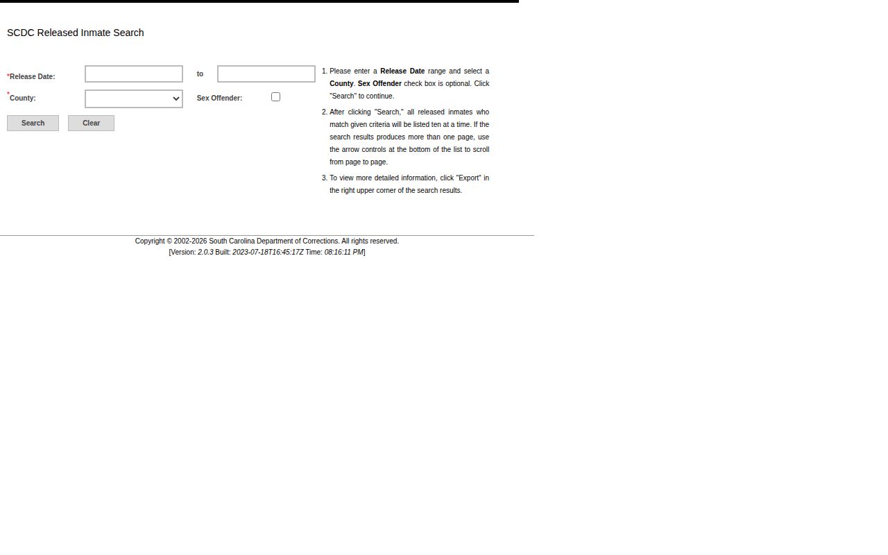 Williamsburg County released inmates search in the SCDC released inmate portal