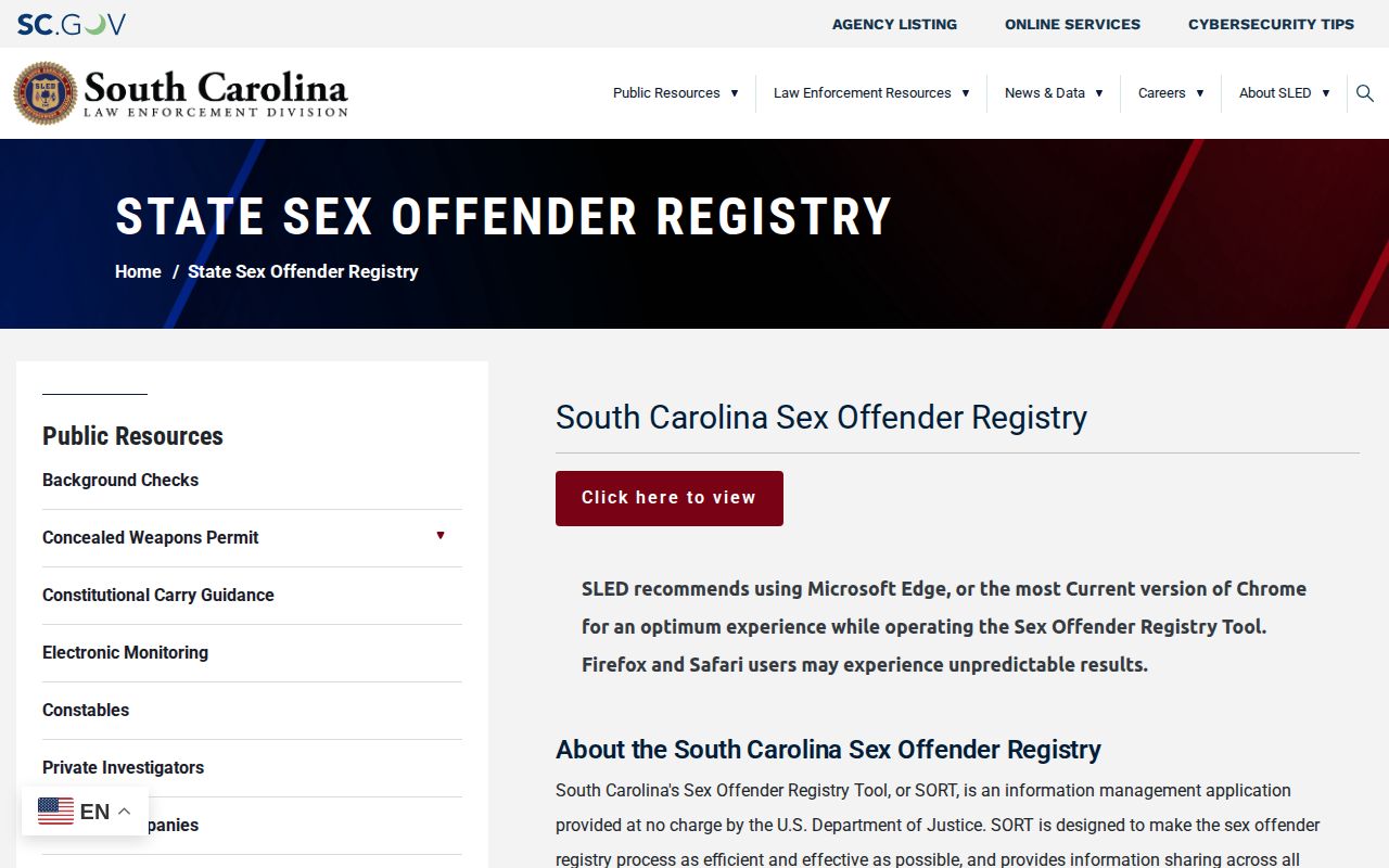 South Carolina SLED sex offender registry overview for a specialized Williamsburg photo source