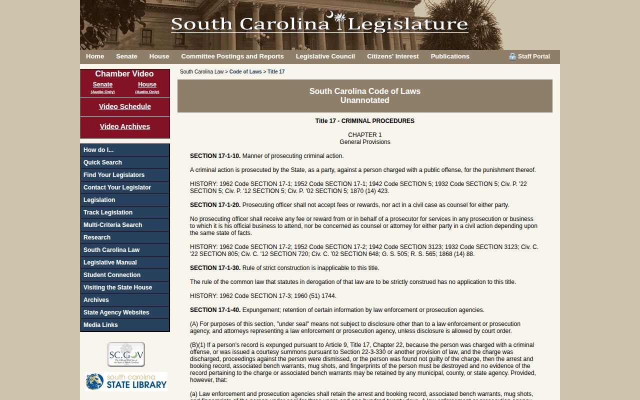 South Carolina Title 17 mugshot paid-removal and expungement provisions